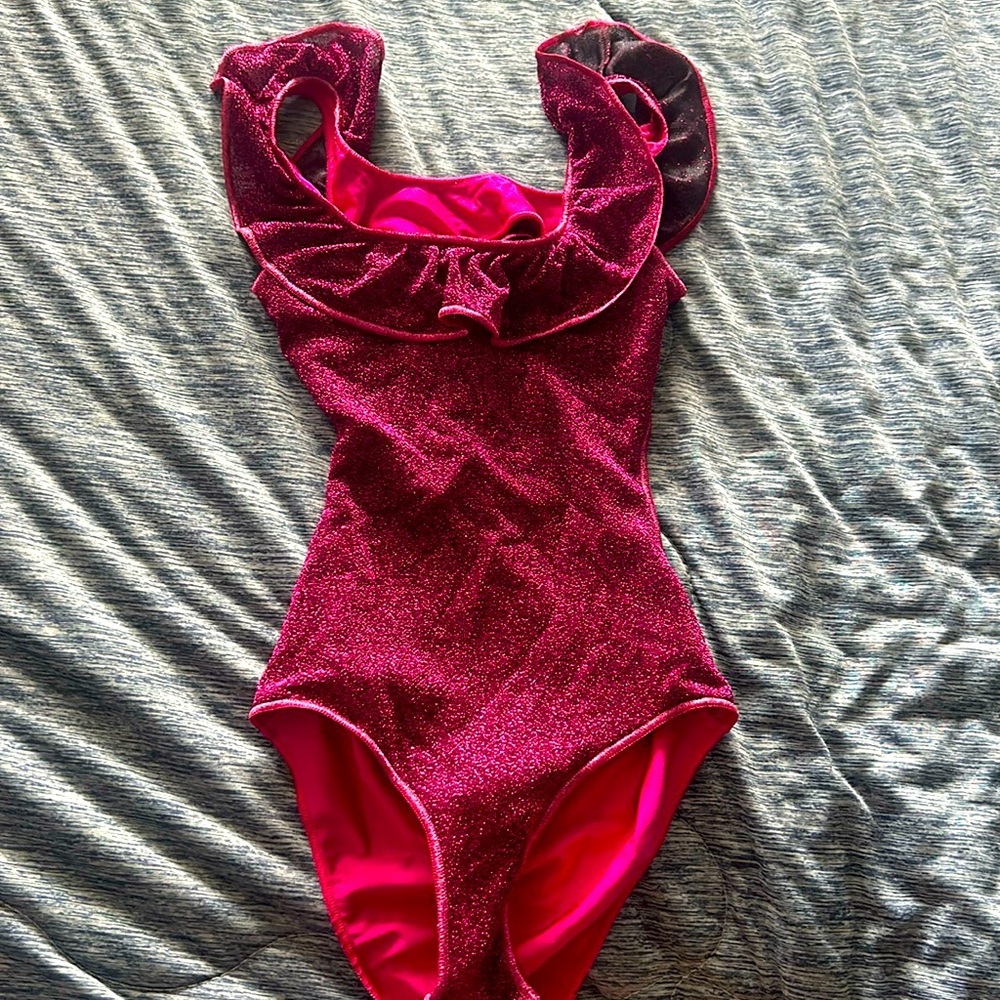 Oseree Girls Sparkle Magenta One-Piece Swimsuit with Ruffle
